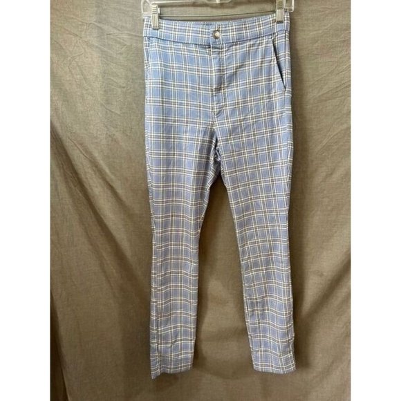 Hollister Pants - Hollister Pants Womens Medium Blue Plaid StretchChino Casual‎ Ladies 28x27.